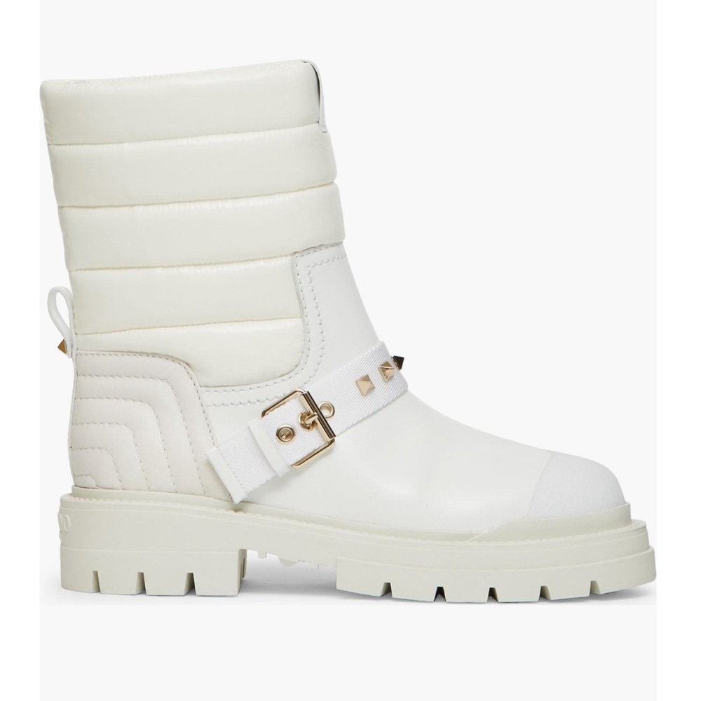 VALENTINO GARAVANI Rockstud Leather Biker Snow Winter Boots White Size 40, NEW - Picture 3 of 17
